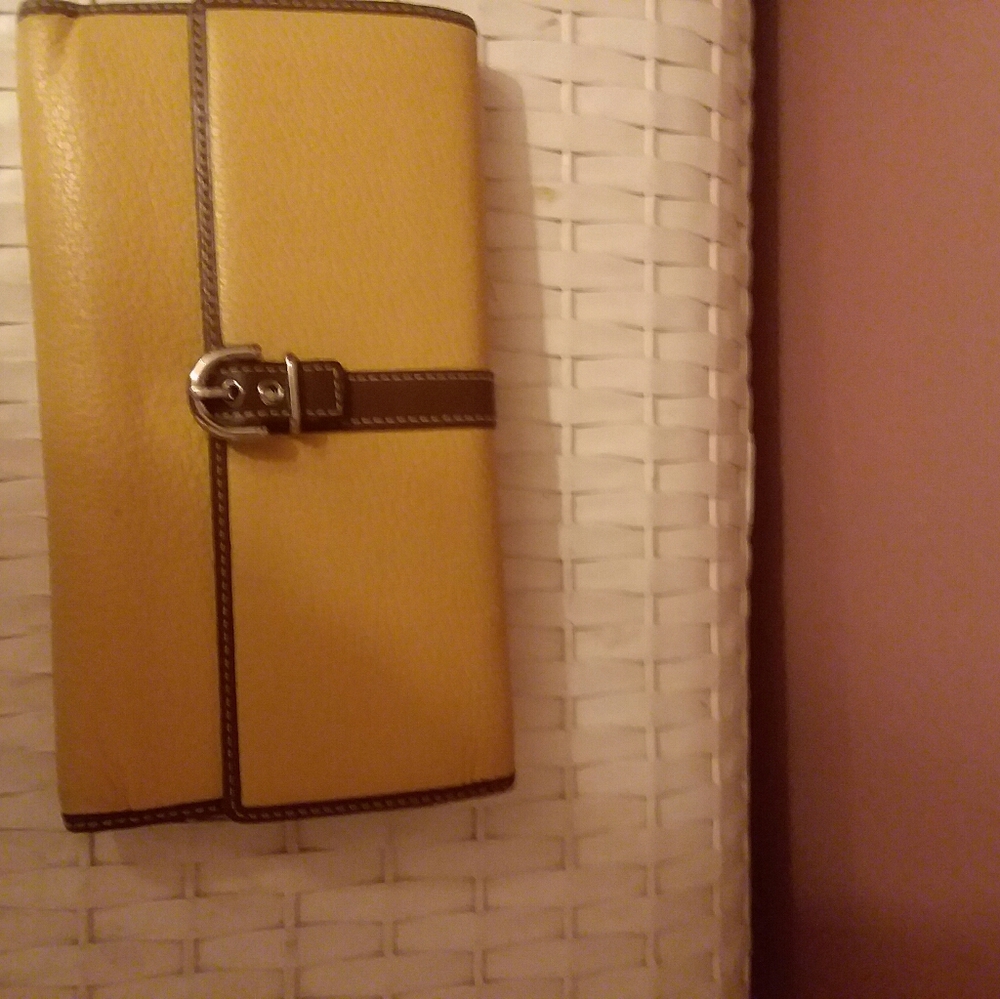 Coach wallet  yellow w brown trim
